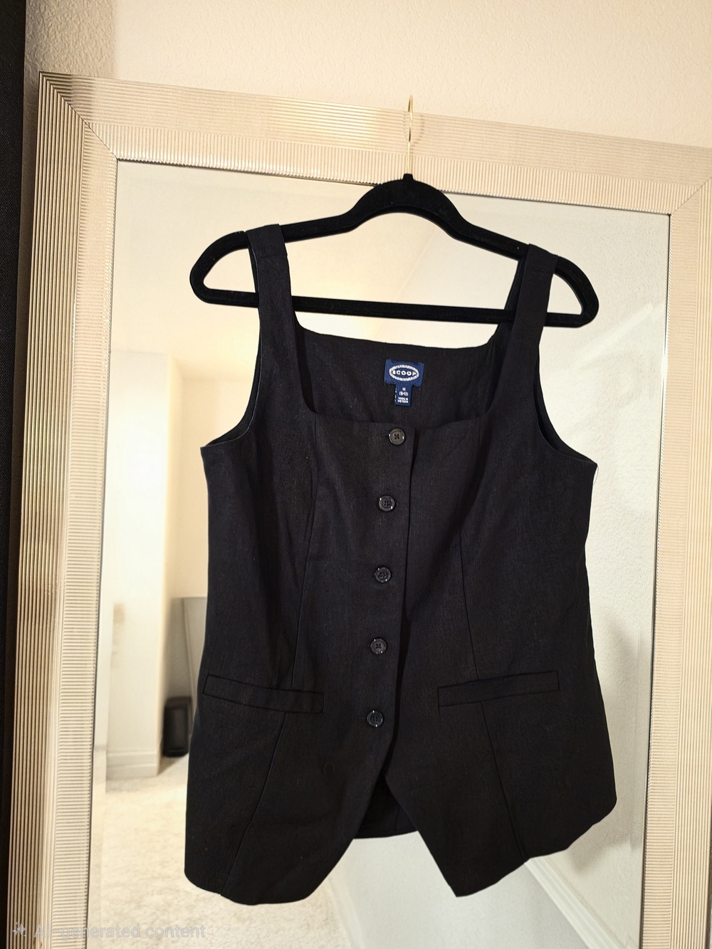 Scoop Black Button-Front Sleeveless Vest